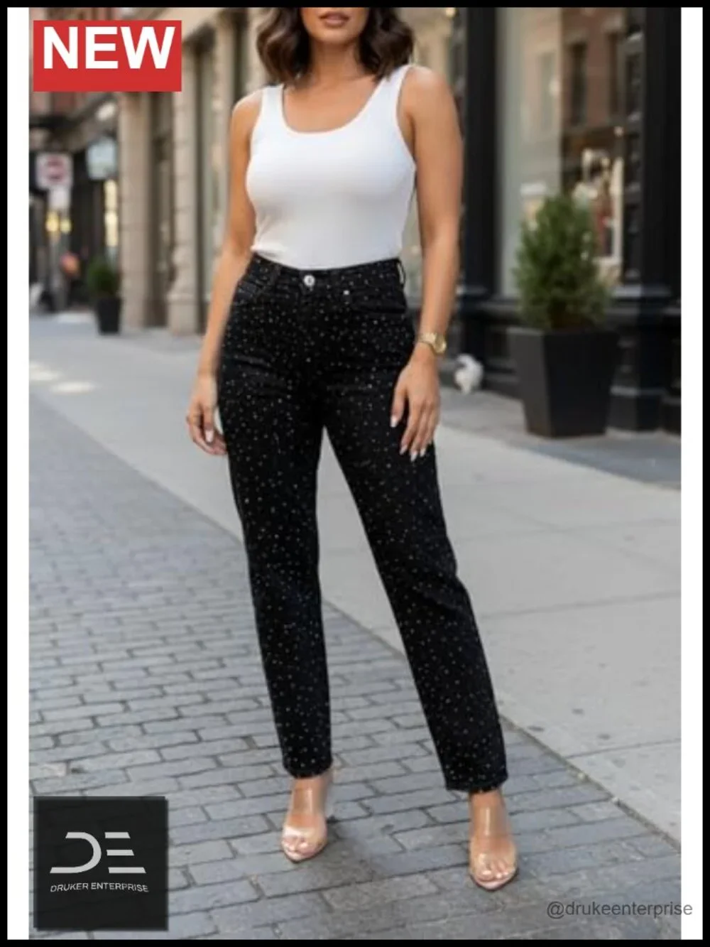 High Rise Straight Leg Rhinestone Jeans for Women Y2K Sparkly Denim Pants